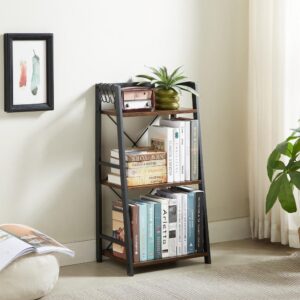 EYOCAL 3 Tier Bookshelf, Industrial Bookcase Wood Storage Shelf with Metal Frame for Living Room, Bedroom and Office