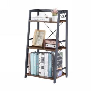 eyocal 3 tier bookshelf, industrial bookcase wood storage shelf with metal frame for living room, bedroom and office