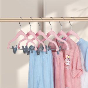 Stormix Baby Hangers, 14 Pack Pants Hangers with Clips, Non-Slip Clothes Hangers, Heavy-Duty Kids Hangers for Shirts, Pants, Skirts, Dresses, Jackets, Coat (Pink)