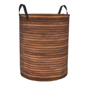 KArFri brown wood lath Large Laundry Basket Round Laundry Hamper Storage Basket Collapsible Laundry Baskets With Handles Dirty Clothes Basket Hampers for Bedroom Home Dorm Room Decor, Small