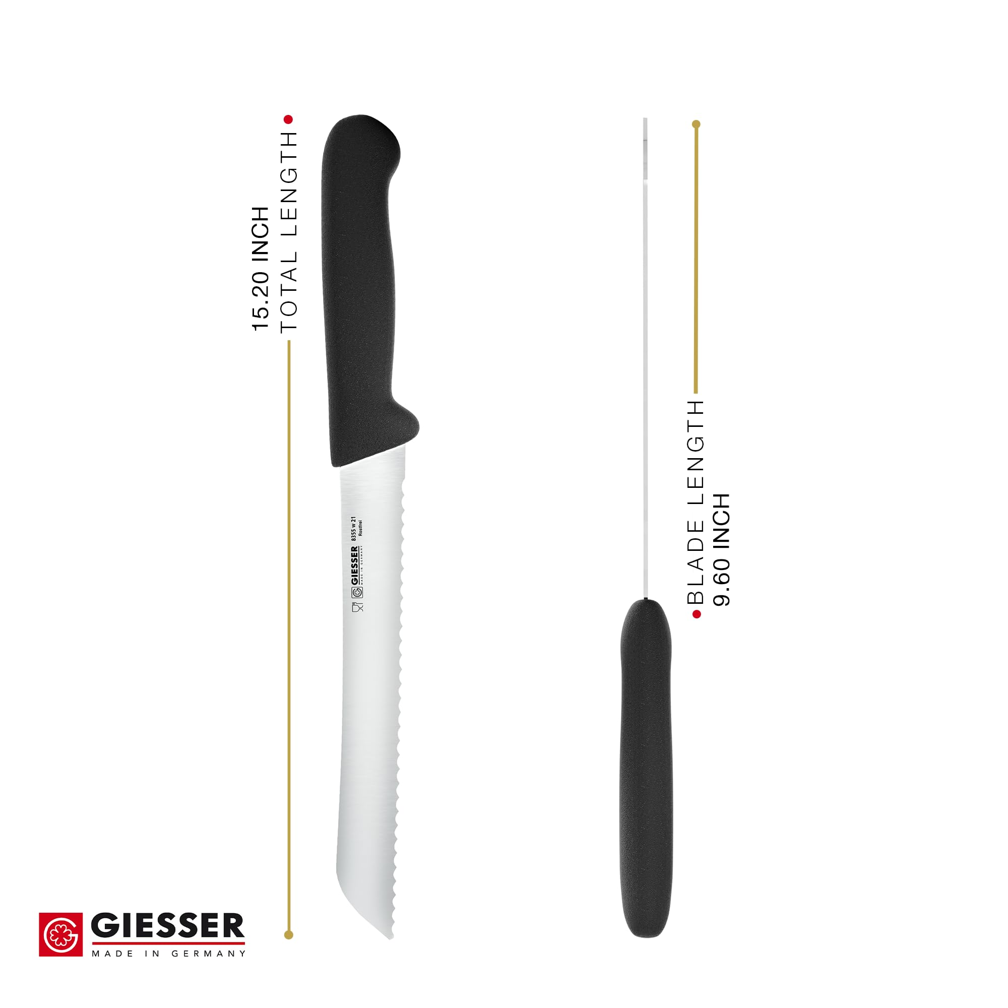 Giesser since 1776, Made in Germay, Bread Knife 9 Inch, High Carbon German Steel, Dishwasher safe, rustfree