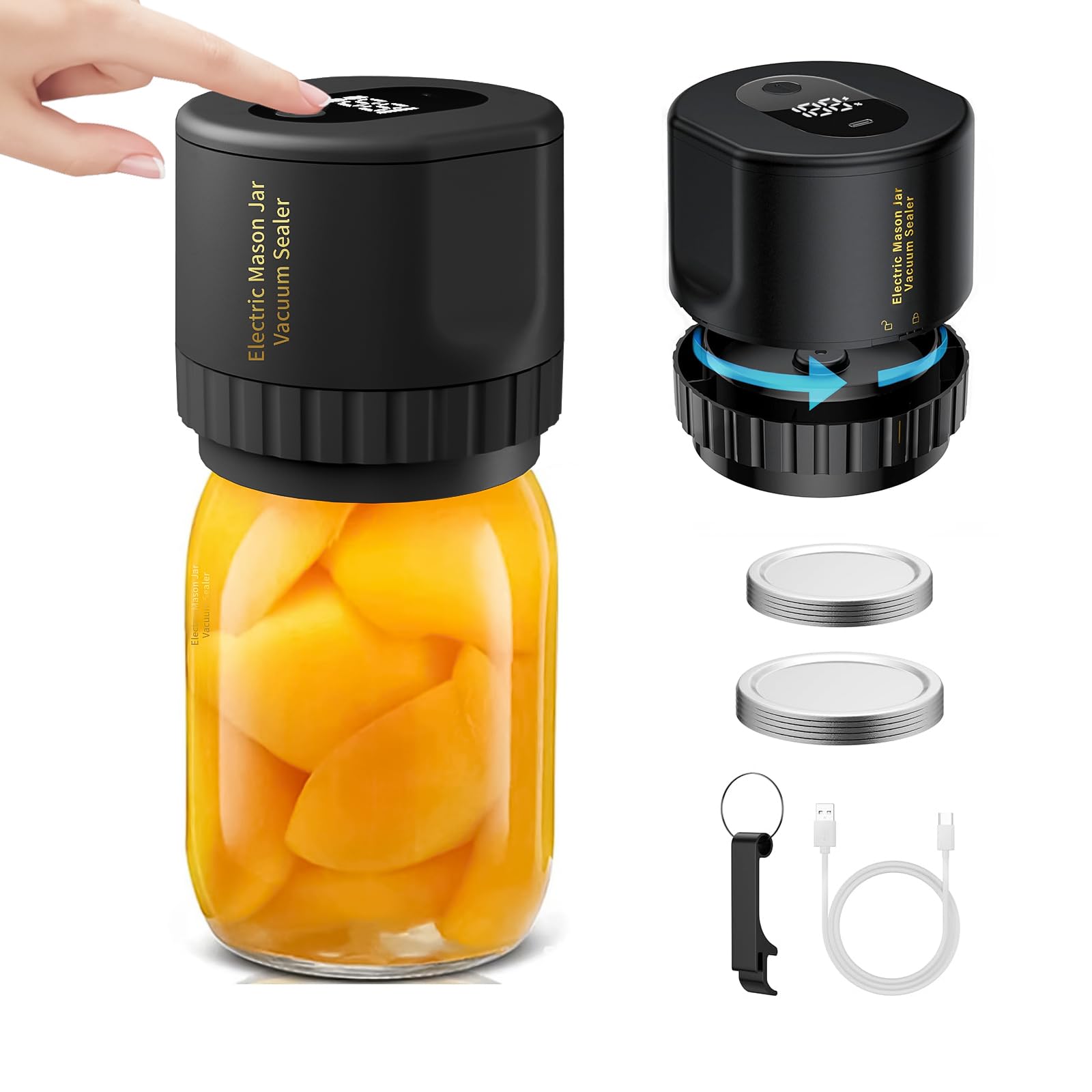 Electric Mason Jar Vacuum Sealer Kit for Regular & Wide Mouth Mason Jar, Automatic Jar Vacuum Sealer Machine for Food Save