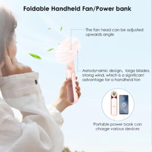 NONLOCK 4 IN 1 Portable Handheld Fan,Personal Foldable Cooling Fan, Mini Pocket Fan,Desk Fan,Hand Fan,Flashlight,Power Bank,Table Lamp,Camping Travel Beach Fan, Birthday Gifts for Women Mom(Pink)