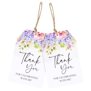 joycraft 100pcs thank you gift tags with string, 2x3.3 inch thank you for celebrating with me tags, floral paper hangtags, large thank you tags for baby shower birthday wedding diy gift party favor