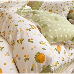 Generic 100% Cotton Duvet Cover and 2pc Pillowcases Twin Queen King Full Size Orange Fruit Print Bed Linen Bedding Home Textile with Zipper Closure and 4 Tiers (King), Green