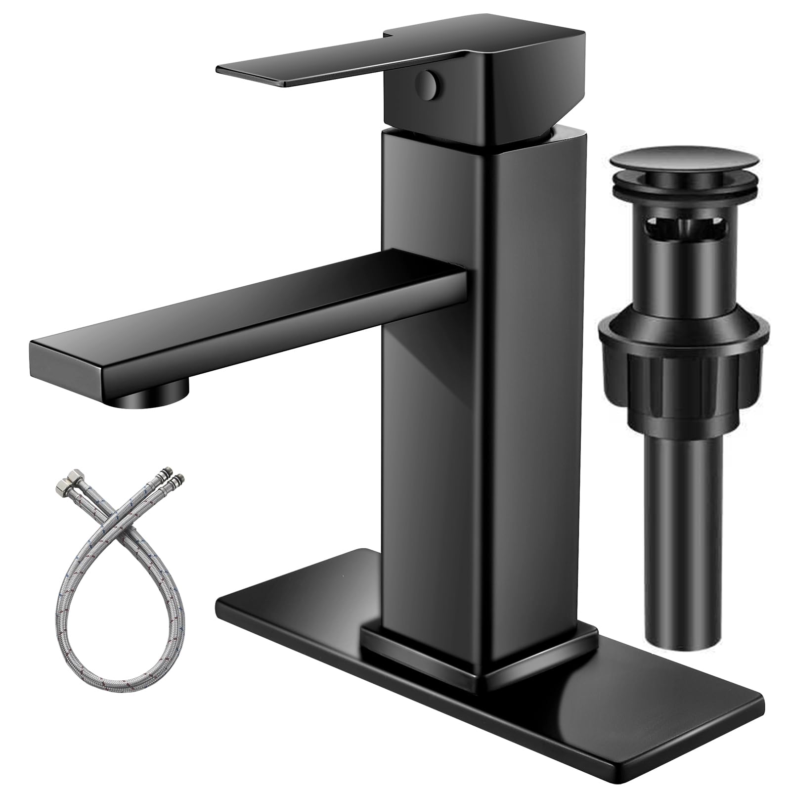 NICTIE Bathroom Faucet Black Bathroom Sink Faucet Single Hole Single Handle Vanity Sink Faucet Matte Black Modern Commercial RV Faucet with Pop-up Drain for 1 - or 3-Hole Bathroom Sink