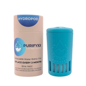 purifyxx | hydropod water bottle replacement filter | compatible with epic water bottles | easy flow | 75gal | lasts 3 months | removes lead, chlorine, arsenic, voc | replace about 568 plastic bottles