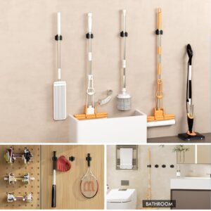 LIGHT DUST Broom Holder Wall Mount - 12 Pack Clip Hooks Mop Hanger Garage Wall Hanging Organizer - Heavy Duty Tool Hangers for Laundry Room Utility Closet Garage Garden Bathroom Tools Organization