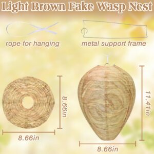 Halatool 2 Pcs Light Brown Hanging Fake Wasp Nest Outdoor Fake Hornets Nest Decor for Home and Garden