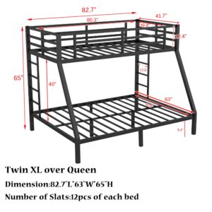 Bellemave Twin XL Over Queen Metal Bunk Bed for Kids,Heavy-Duty Bunk Bed with 2 Ladders,Space-Saving Bunk Bed for Teens/Adults,Noise-Free,Black