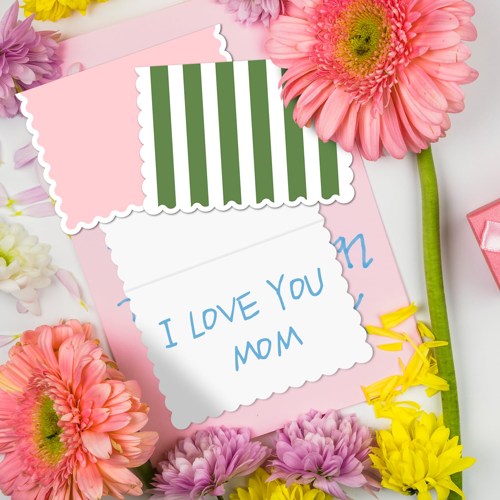 AZAZA Blank Cards and Envelopes 48 Pack Baby Shower Thank You Cards, 3.5x5 Mini Striped Greeting Cards with Envelopes for Small Business, Wedding, Bridal shower (Pink and Green)