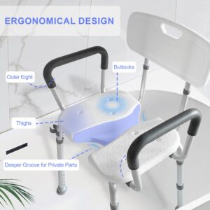 Retaoldth Ergonomical Shower Chair with Back and Arms, Integrated Anti-Slip Design Bath Chair, U-Shape Groove Cutout for Private Cleaning, for Handicap, Disabled, Seniors & Elderly