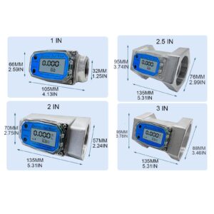 Hisocute Flowmeter 1in/2in/2.5in/3in LCD Digital Liquid Flow Sensor Meter Electronic Turbine-Flowmeter For Diesel-Fuel Urea Water Flowmeter Operated(not Included)