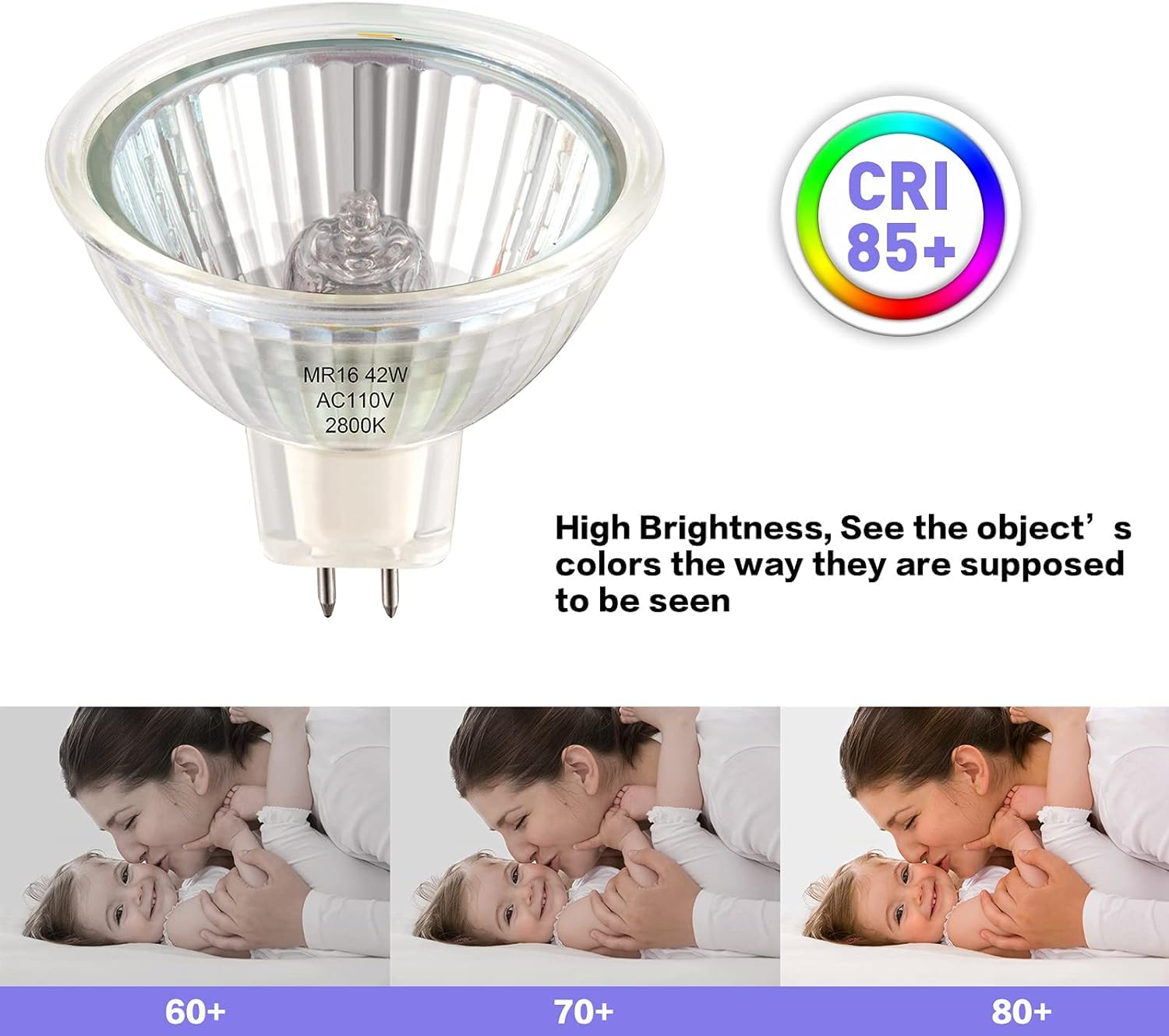 RuLEDne MR16 GU5.3 Halogen Bulbs 42W Dimmable Warm White 2800k, AC 120V GU5.3 Bulb, Non Flicker, 360 Beam Angle, Bright MR16 Halogen Light Bulbs for Home Lighting