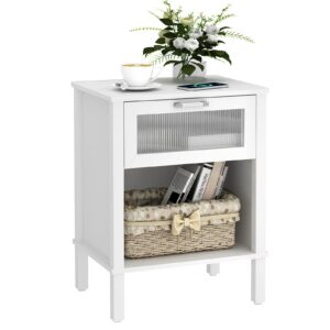 yaukomel small white nightstand, end table with drawer, bed side table,nightstand with acrylic drawer for living room, bedroom,small space white ctg67w