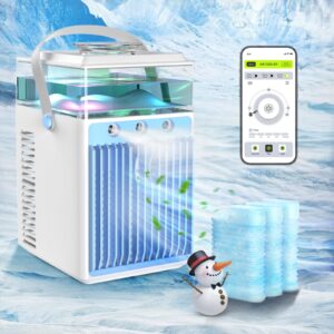 portable air conditioners, 4 in 1 rechargeable mini air conditioner evaporative personal cooler humidifier with app control, 800ml mini ac desktop cooling fan for office tent bedroom