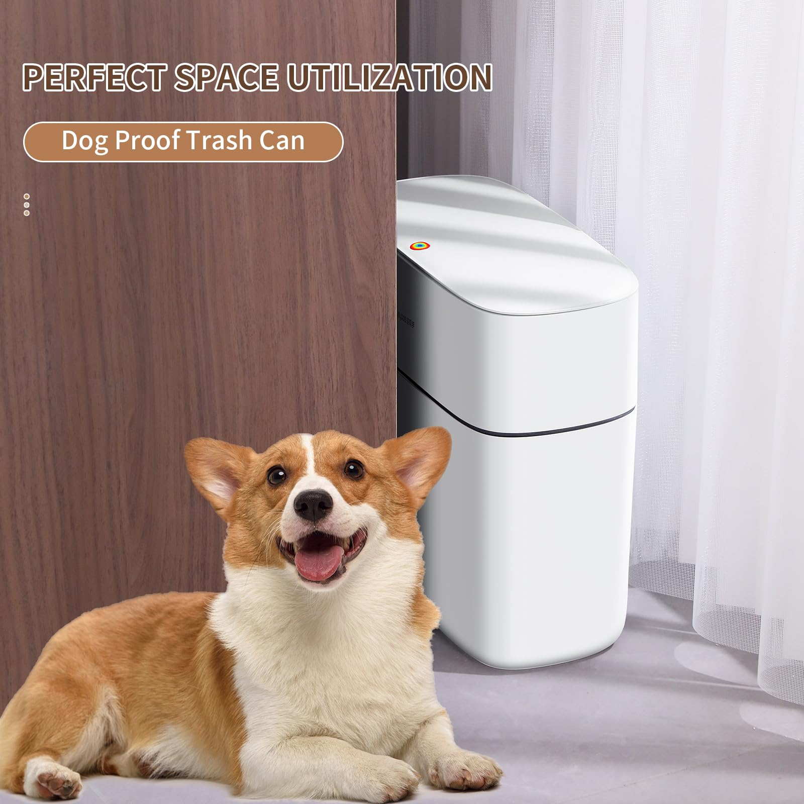 JOYBOS Small Bathroom Trash Can with Lid - 14L/3.7 Gallon Popup Lid Garbage Can, Rectangular Plastic Covered Trash Bin, Soft Close Slim Wastebasket