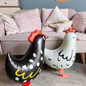 Generic 6Pcs Walking Pet Chicken Foil Balloons for kids gift,Standing Animal Mylar Balloon,Supplies Animal Theme Birthday Party Decorations Baby Shower (3Pcs white chicken 3Pcs black chicken)