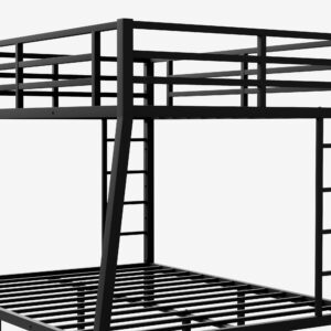 Bellemave Full XL Over Queen Metal Bunk Bed for Adults,Heavy-Duty Bunk Bed with 2 Ladders,Full Over Queen Bunk Beds,Space-Saving Bunk Bed for Kids/Teens/Adults,Noise-Free,Black