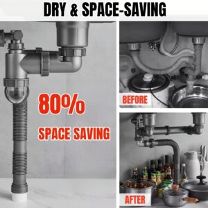 Expandable Flexible 1 1/2" or 1 1/4" Pipe kit for Double Kitchen Sink, All-In-One-Drain Kit for Double Bowl Sinks, Space saving, Suitable for Kitchen, Bathroom, Restroom