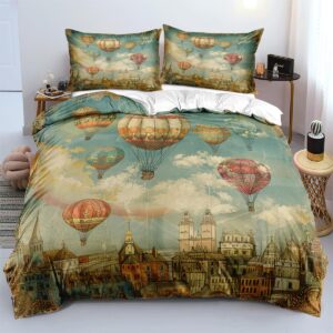 ydtwnyq hot air balloons duvet cover set hand painted style floating hot air balloons print bedding set decorative 3 piece quilt set with 2 pillow shams queen size olive green