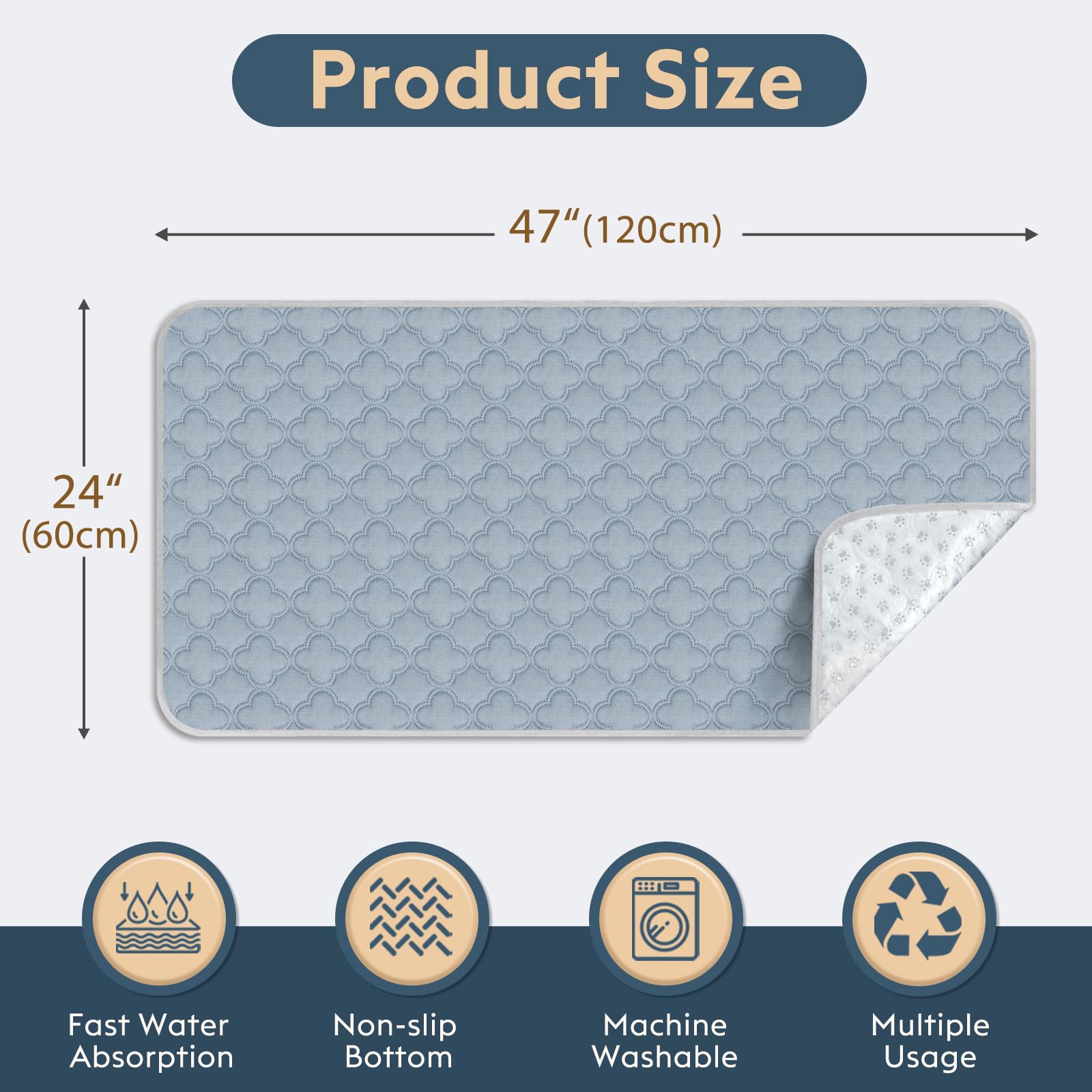 FunFurry Washable Guinea Pig Cage Liner - 2 Pack Reusable Washable Pee Pads，Waterproof Guinea Pig Bedding for Small Animal - Rabbit Bunny Hamster Puppy (Light Grey, 24" X 47" - 2 Pack)