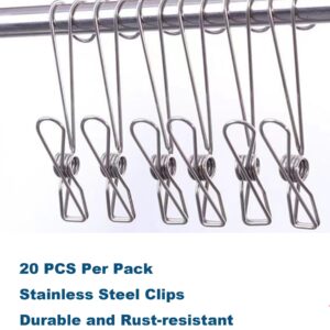 Generic 20 Clips Pack Stainless Steel Clothespins with Hooks Metal Spring Universal Long Hanging Clip for Offices Kitchens Bathroom