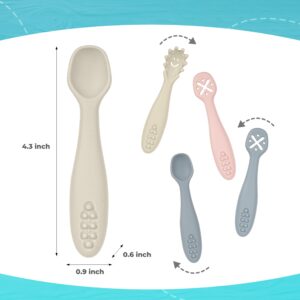 Modern Legacy Home Silicone Toddler Fork and Spoon Utensils, Baby Led Weaning (BLW) Eating Essentials, Kids Self Feeding Set (Cream), CTL5038-17