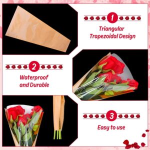 50Pcs Flower Wrapping Bags Kraft Paper with Ribbon Floral Packing Sleeves Bouquet Bags Clear Flower Wrapping Sleeves for Wedding Birthday Graduation Anniversary Mother's Day Gift, 9.8x3.9x17.9 Inch