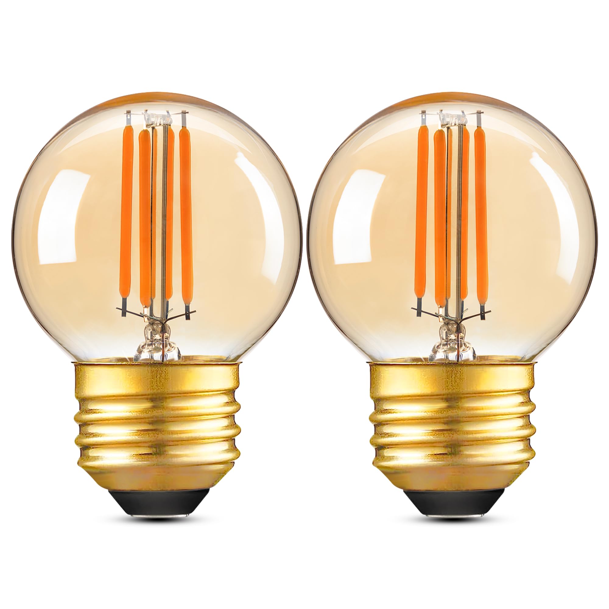 Dimmable Amber Light Bulb E26 Edison LED Light Bulb,G16.5/G50 Small Globe Filament Amber Night Light Bulb 4W,AC120V Warm White 2200K 350LM,Decorative Bulbs (Straight Filament 4W E26, 2 Pack)