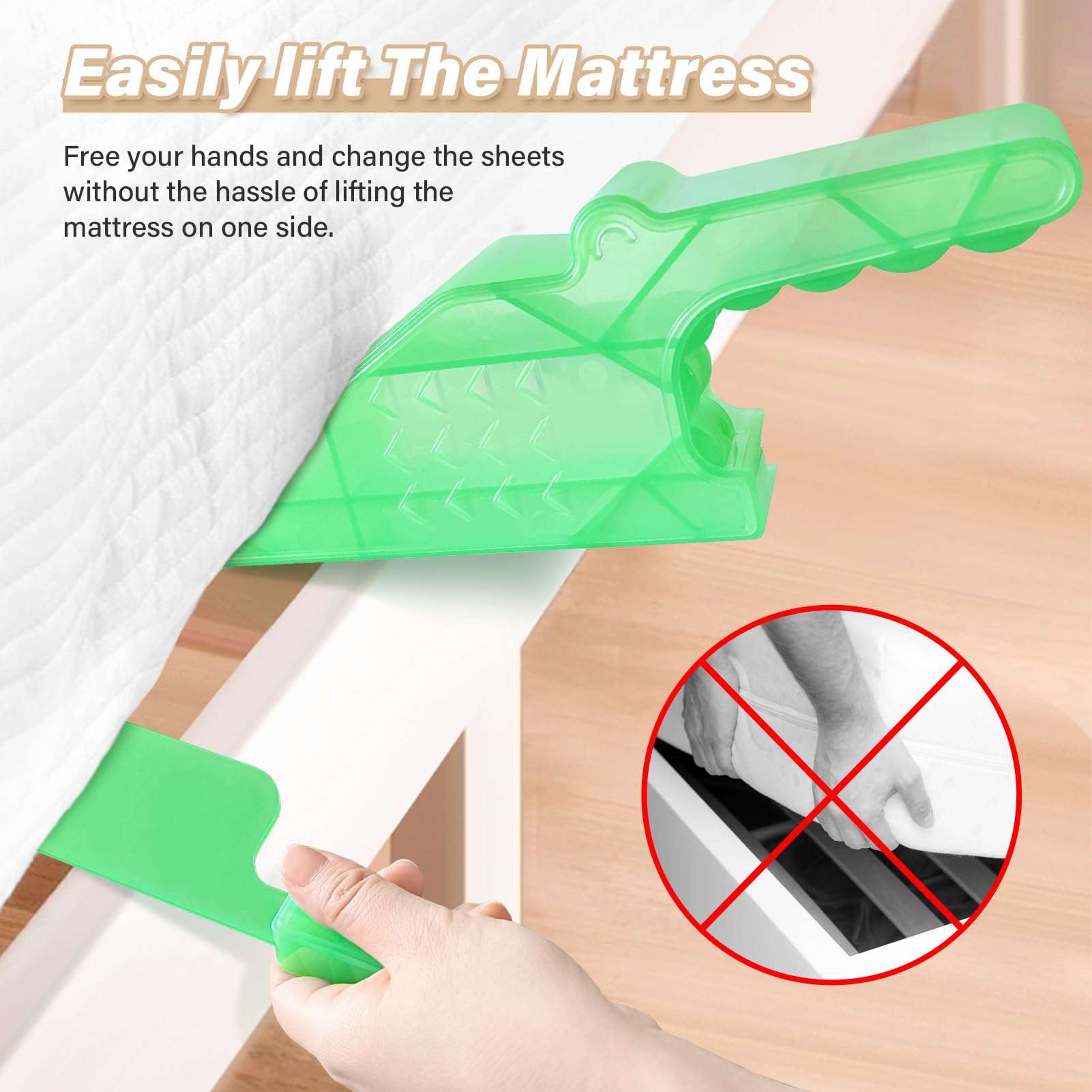 MAXHJX Mattress Lifter Wedge for Changing Sheets: Bed Maker Tool to Helps Lift The Mattress and Hold The Mattress - Alleviating Back Pain (Green)