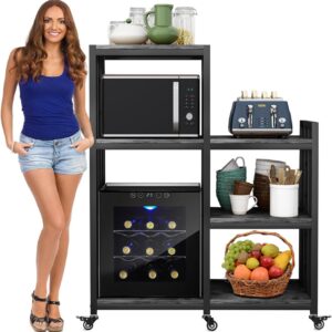 6-Tier Kitchen Bakers Rack Storage Shelf with Wheels, Utility Plant Stand/ Mini Fridge & Microwave Oven Stand Table, Coffee Bar, Adjustable Kitchen Shelves Freestadning for Home Office Patio