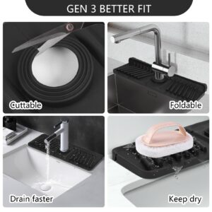 Dimber Sink Splash Guard, Kitchen Sink Splash Guard with 5 Drains, Faucet Mat for Kitchen Sink 17.4”x5.5”(Black,1-Pack)