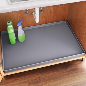 flato waterproof under sink mat - 34" x 22" shelf liner for kitchen & bathroom, cabinet protector, organizers and storage, flexible silicone sink drip tray