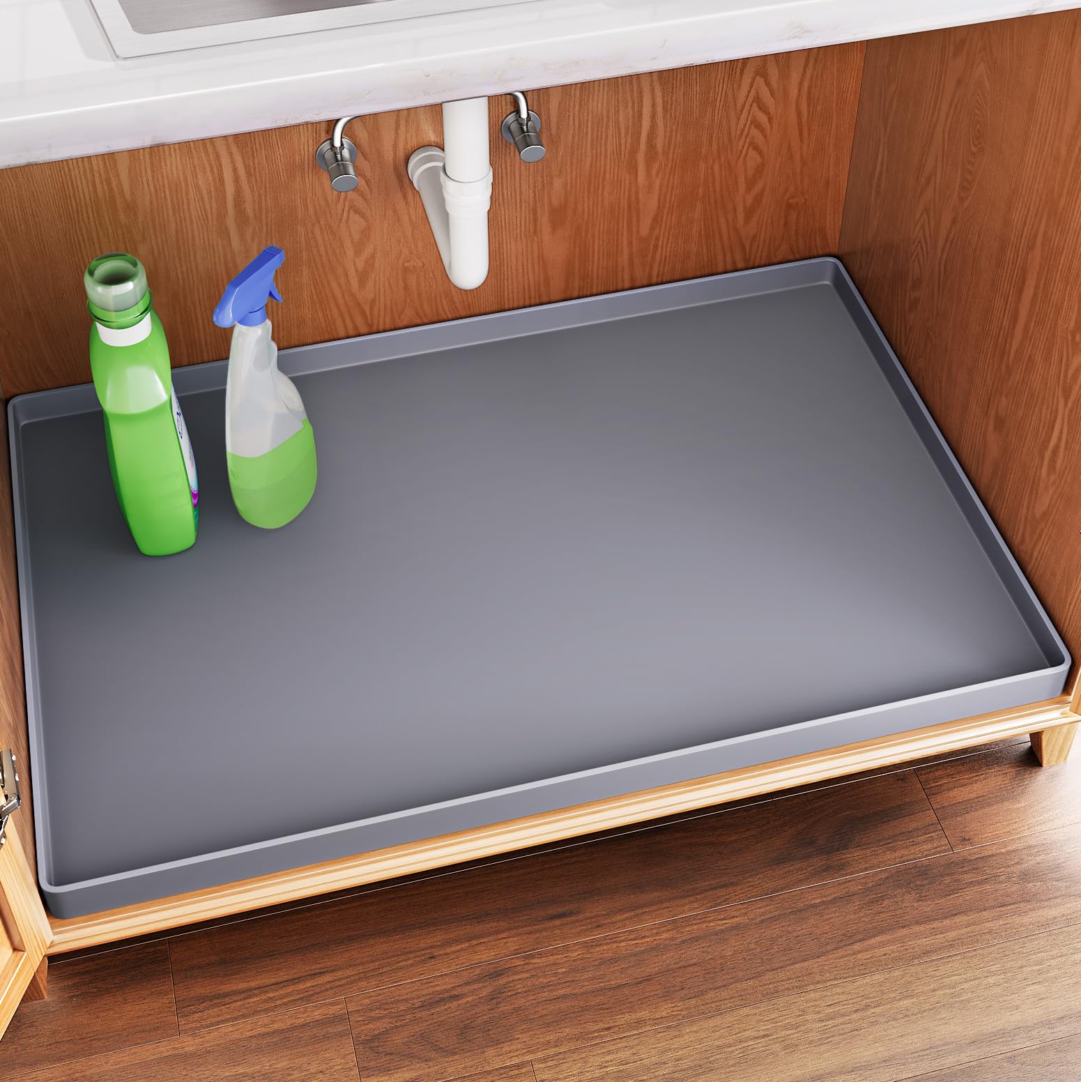 FLATO Waterproof Under Sink Mat - 34" x 22" Shelf Liner for Kitchen & Bathroom, Cabinet Protector, Organizers and Storage, Flexible Silicone Sink Drip Tray