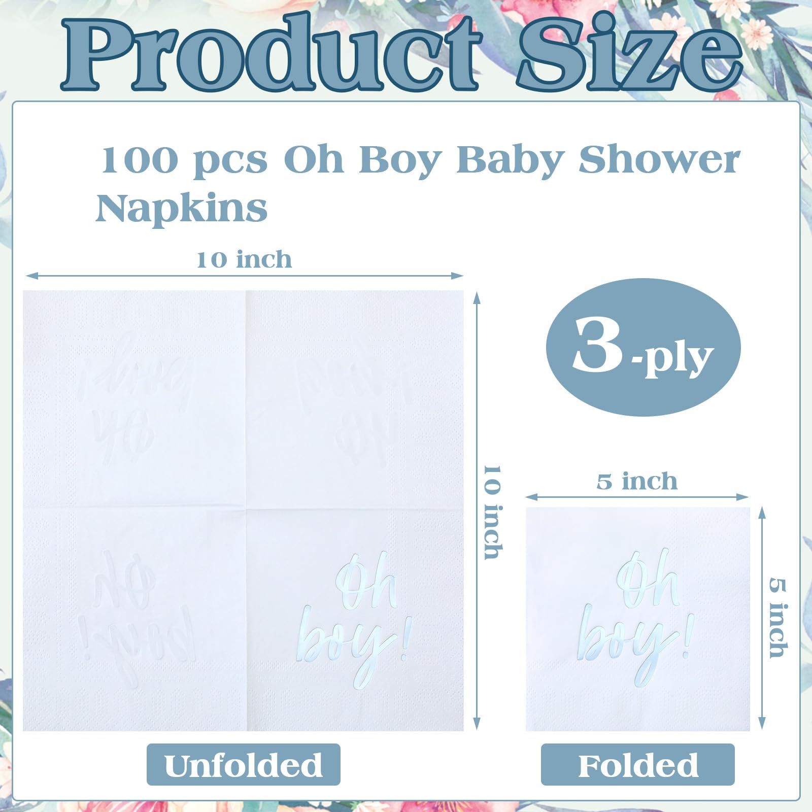 Fuyoooo 100 Pcs Boy Baby Shower Napkins Paper Luncheon Beverage Napkins for Boy Baby Shower Napkins Blue Foil Baby Shower Guest Napkins 5 x 5 Inch for Baby Shower Boy Welcome Party Decorations (Blue)