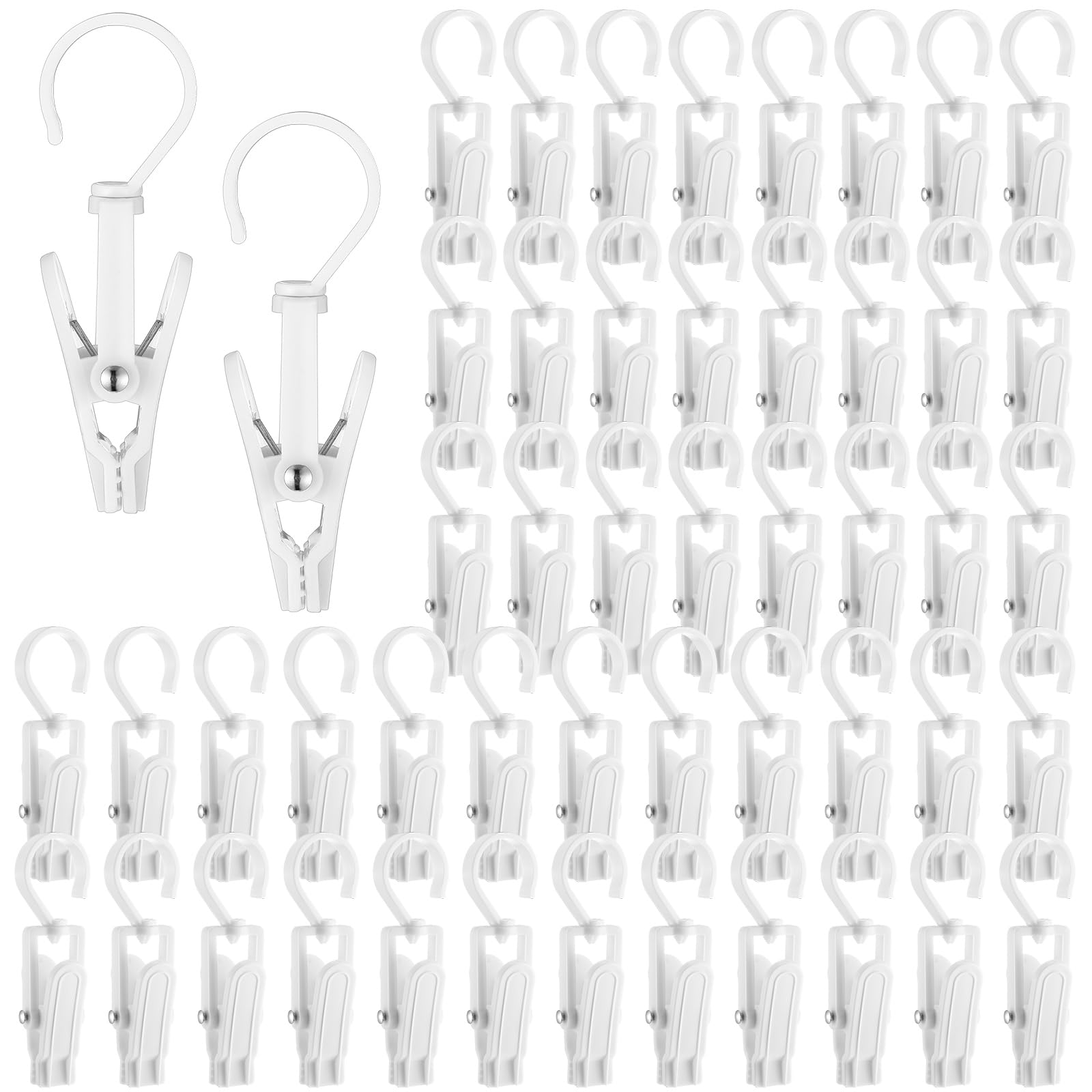 Briwooody 50 Pcs Strong Plastic Swivel Hanging Hooks 4.1 Inch Laundry Hooks with Clips Rotating Hanging Laundry Hook Curtain Clips for Bathroom Wardrobe Kitchen Office