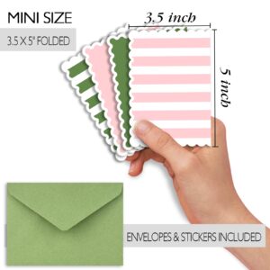 AZAZA Blank Cards and Envelopes 24 Pack,3.5x5 Mini Striped Greeting Cards,Blank Note Cards for Baby Shower,Wedding Thank You Cards,Bridal Shower,Small Quick Notes (Pink and Green)