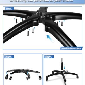 Sytopia 28" Heavy Duty Office Chair Base Replacement with Wheels (Set of 5), Metal Desk Chair Base