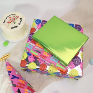 BIOBROWN Birthday Wrapping Paper - 30 Inch X 10 Feet (3 Rolls: 75 sq. ft. ttl.) - Balloons & Neon Green Design Perfect for Birthday, Party, Baby Shower, Christmas, Gift Wrap