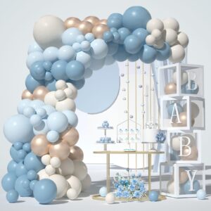 baby boy shower decorations-dusty blue balloon arch kit with baby box,baby boy balloon arch baby boxes with letter for baby shower 1st boy birthday gender reveal decorations