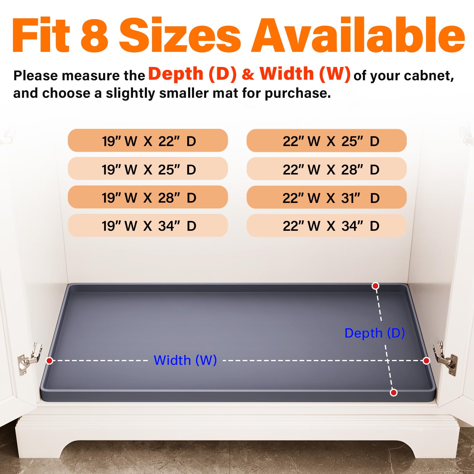 FLATO Waterproof Under Sink Mat - 34" x 22" Shelf Liner for Kitchen & Bathroom, Cabinet Protector, Organizers and Storage, Flexible Silicone Sink Drip Tray