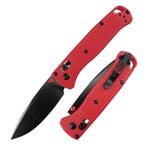 edc folding pocket knife，3.15'' 8cr13mov steel blade,nylon glass fiber handle with belt clip，axis lock and thumb stud manual open，gifts for men women. (black blade)