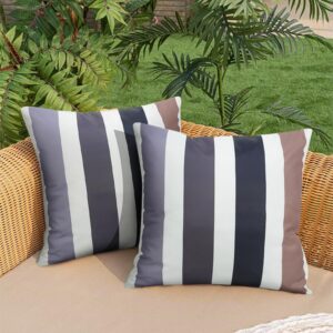 curramet pack of 2 outdoor pillows waterproof geometric stripes outdoor pillow covers, decorative square patio pillows cushion case for couch tent sunbrella 18 x 18 inches