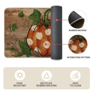 Artoid Mode Wood Dot Pumpkin Leaves Fall Kitchen Mats Set of 2, Autumn Home Decor Low-Profile Kitchen Rugs for Floor - 17x29 and 17x47 Inch