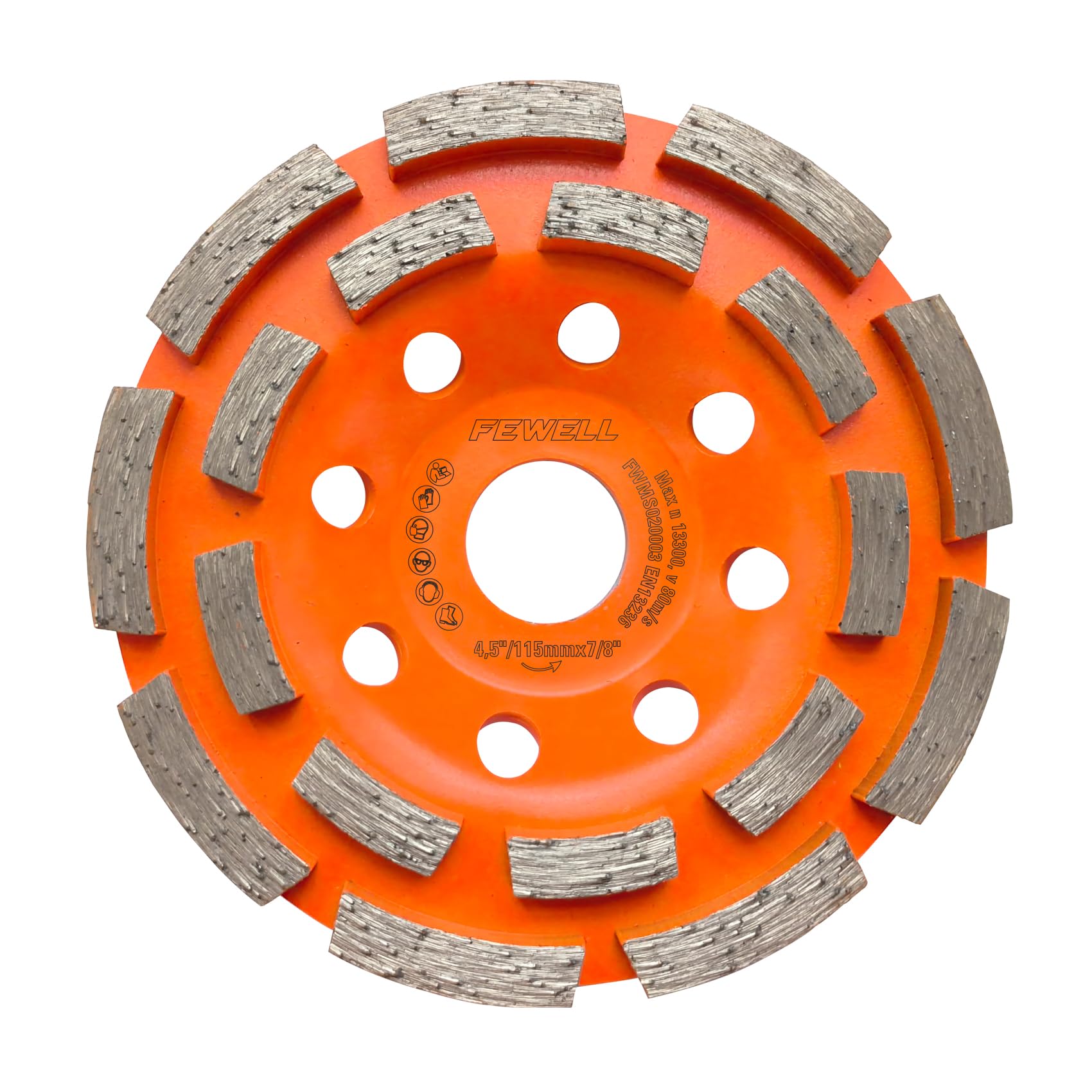 FEWELL 4 1/2” Concrete Grinding Wheel, Double Row Diamond Cup Wheel with 7/8” Arbor for Polishing and Grinding Concrete Surface Brick Stone Marble Cement Granite