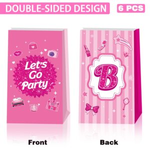 12 Pcs Pink Girl Party Bags, Princess Candy Goodie Treat Gift Bags, Hot Pink Party Favors Bags for Girls Kids Birthday Party Supplies, Princess Decoration Gift Bags for Girls Princess Theme Party