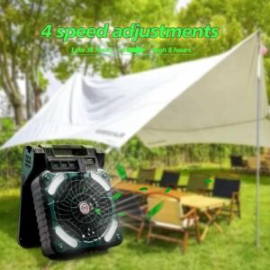 10400mAh Solar Camping Fan, High Power Rechargeable Portable Fan With LED, Used as A Emergency Power to Charge Mobile Phones in Outdoor, Picnic, Fishing