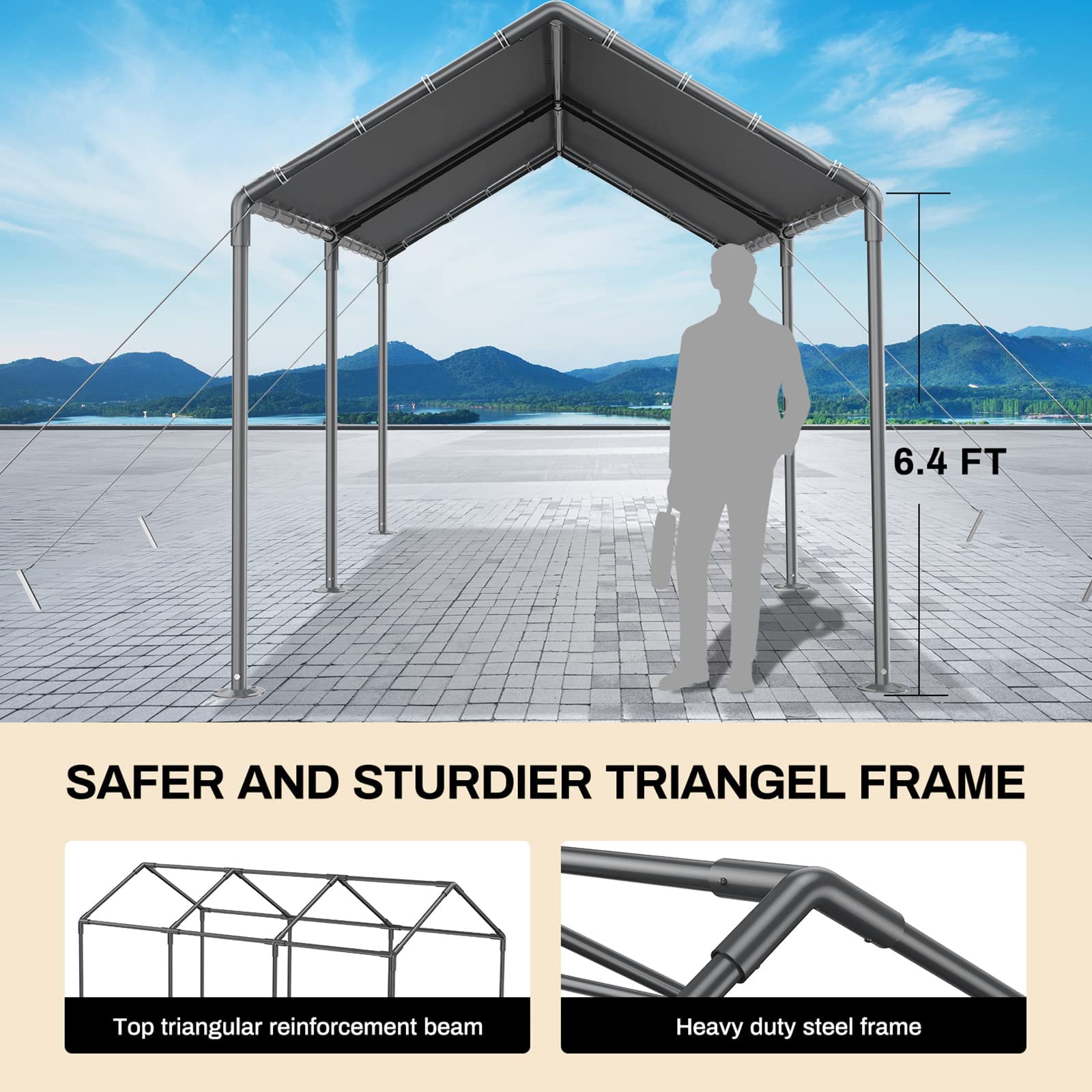 Carport 10x20ft Heavy Duty Canopy Storage Shed, Portable Garage Party Tent,Portable Garage, All-Season Tarp for Car,Truck,Party SNC24# (N/GY)