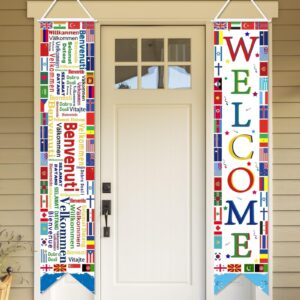 2 pcs multicultural decorations banner international welcome flags decorations 12x60 inch around the world decorations banners sports events club birthday school classroom party supplies decor